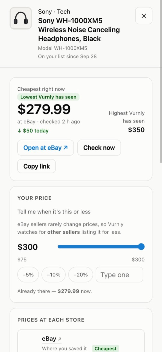 Example: one item's price, the price you'd pay, and other stores